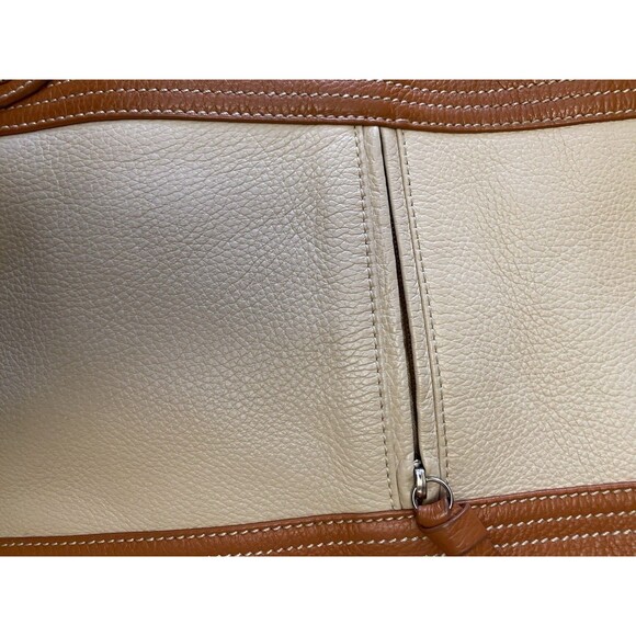 Cream and Brown  Genuine Leather Tote Shoulder Purse Bag - Picture 8 of 16